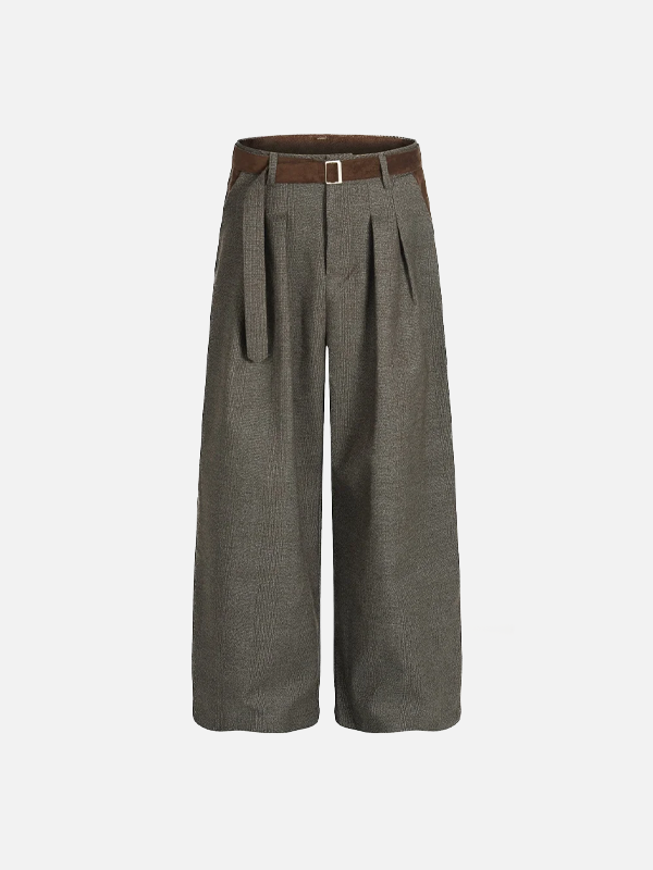 Versatile Patchwork Houndstooth Suit Pants