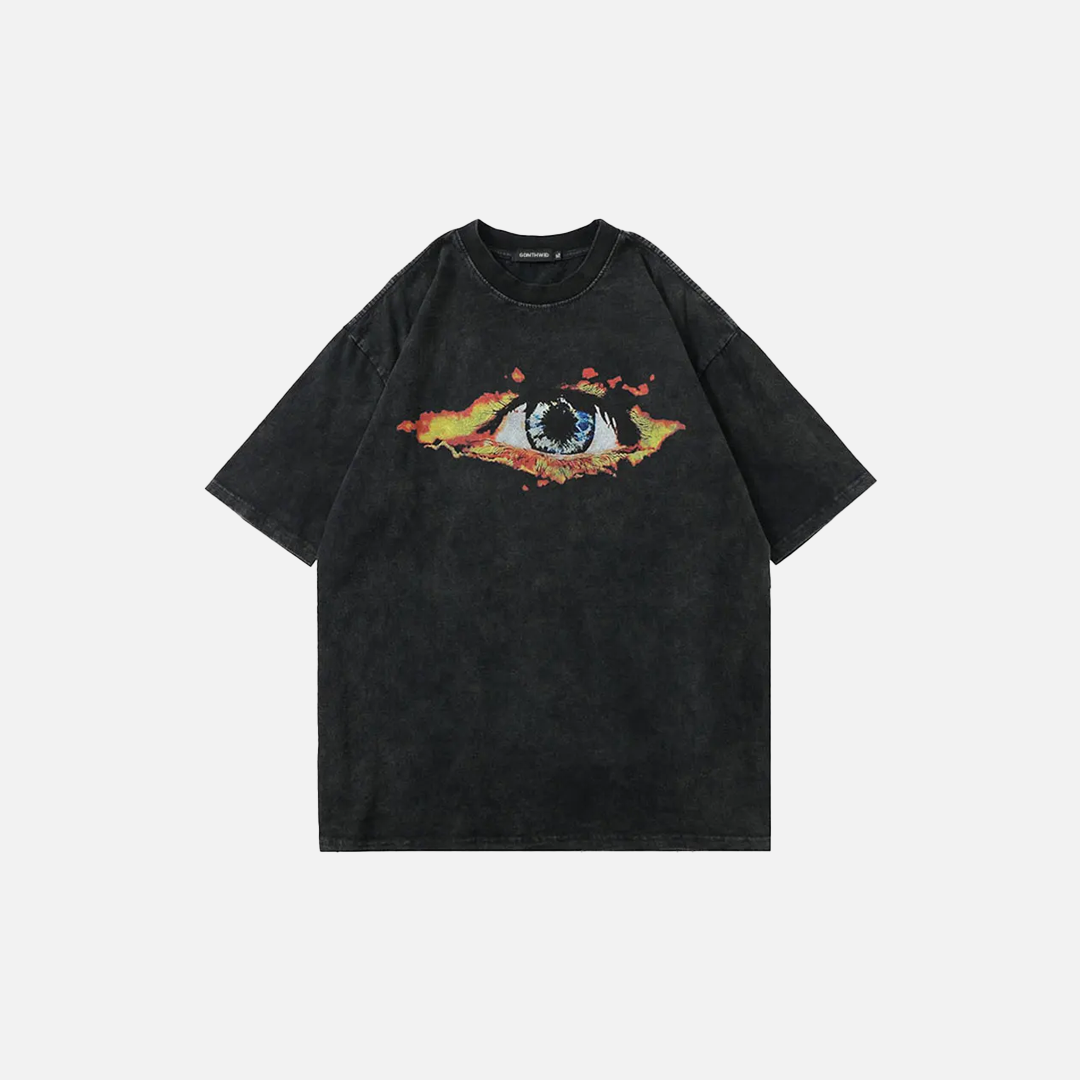 T-shirt noir délavé à imprimé graphique Flame Eye