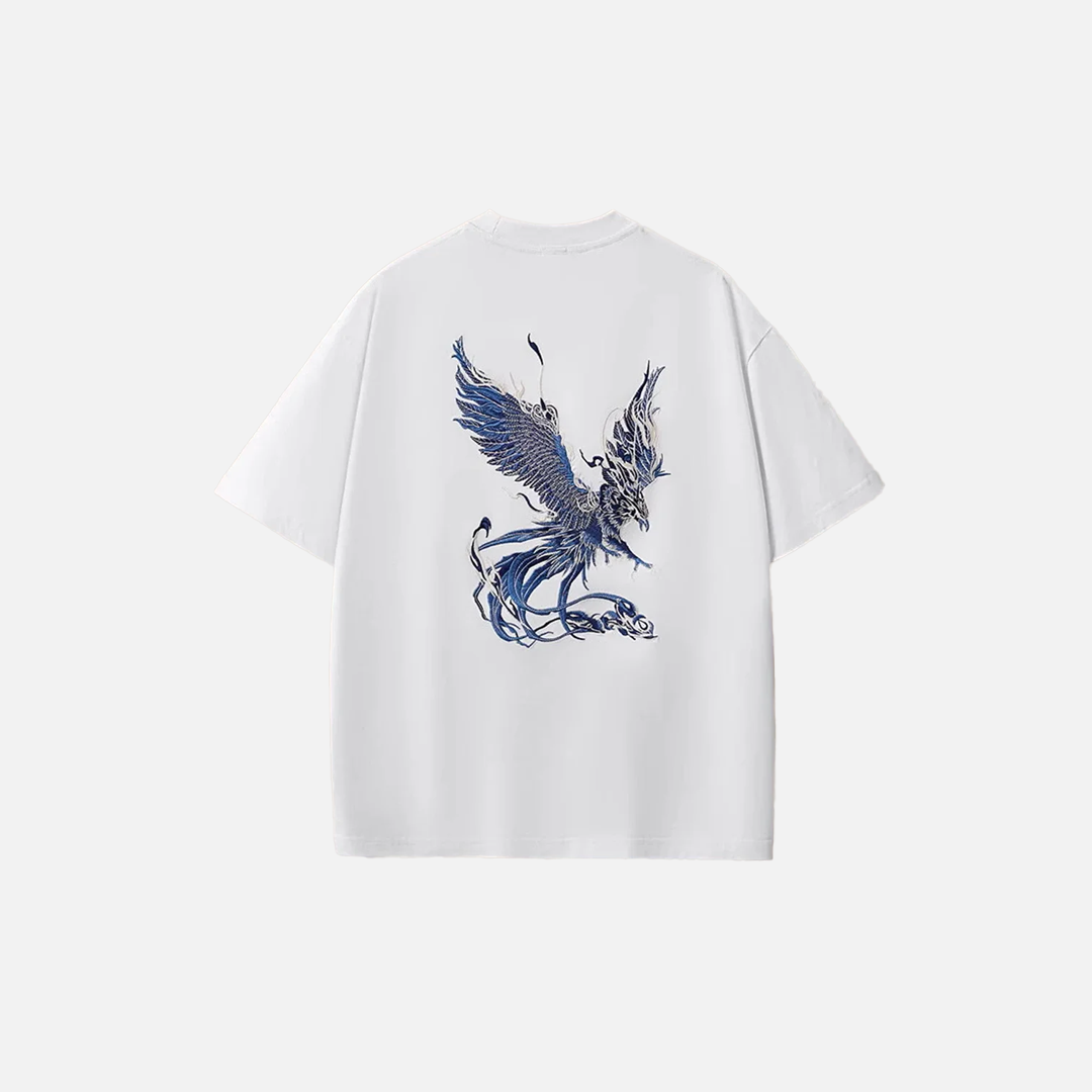 Summer Phoenix Embroidery Casual O-Neck Cotton T-Shirt