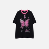 Damen-T-Shirt aus Polyester mit Schmetterlingsprint im Hip-Hop-Stil