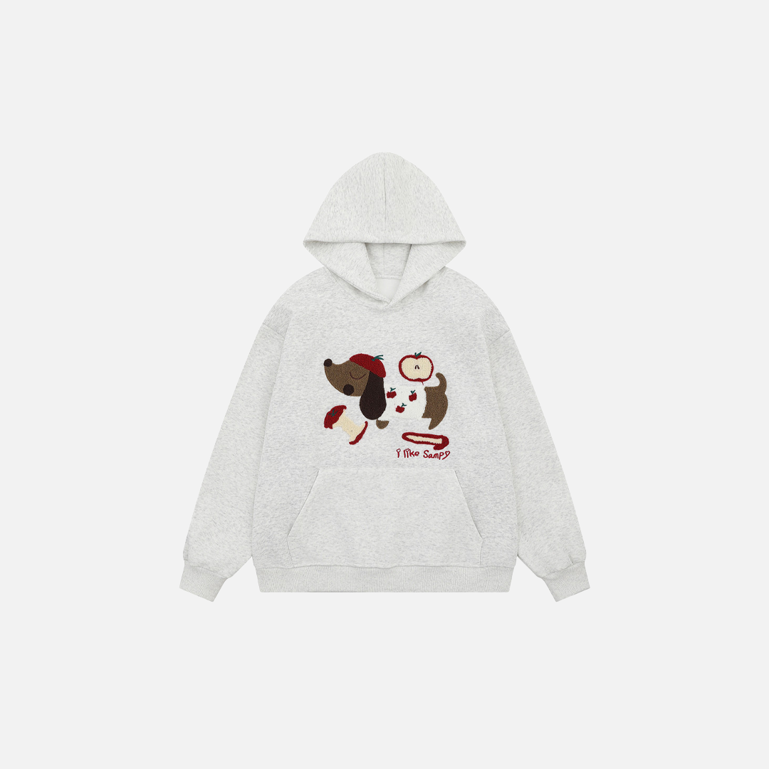 Sweat à capuche brodé avec un adorable chien de dessin animé Y2K