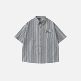 Herren Oversize-Streifen Kurzarmhemd mit Argyle-Muster