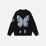 Pull décontracté à col rond à motif jacquard papillon