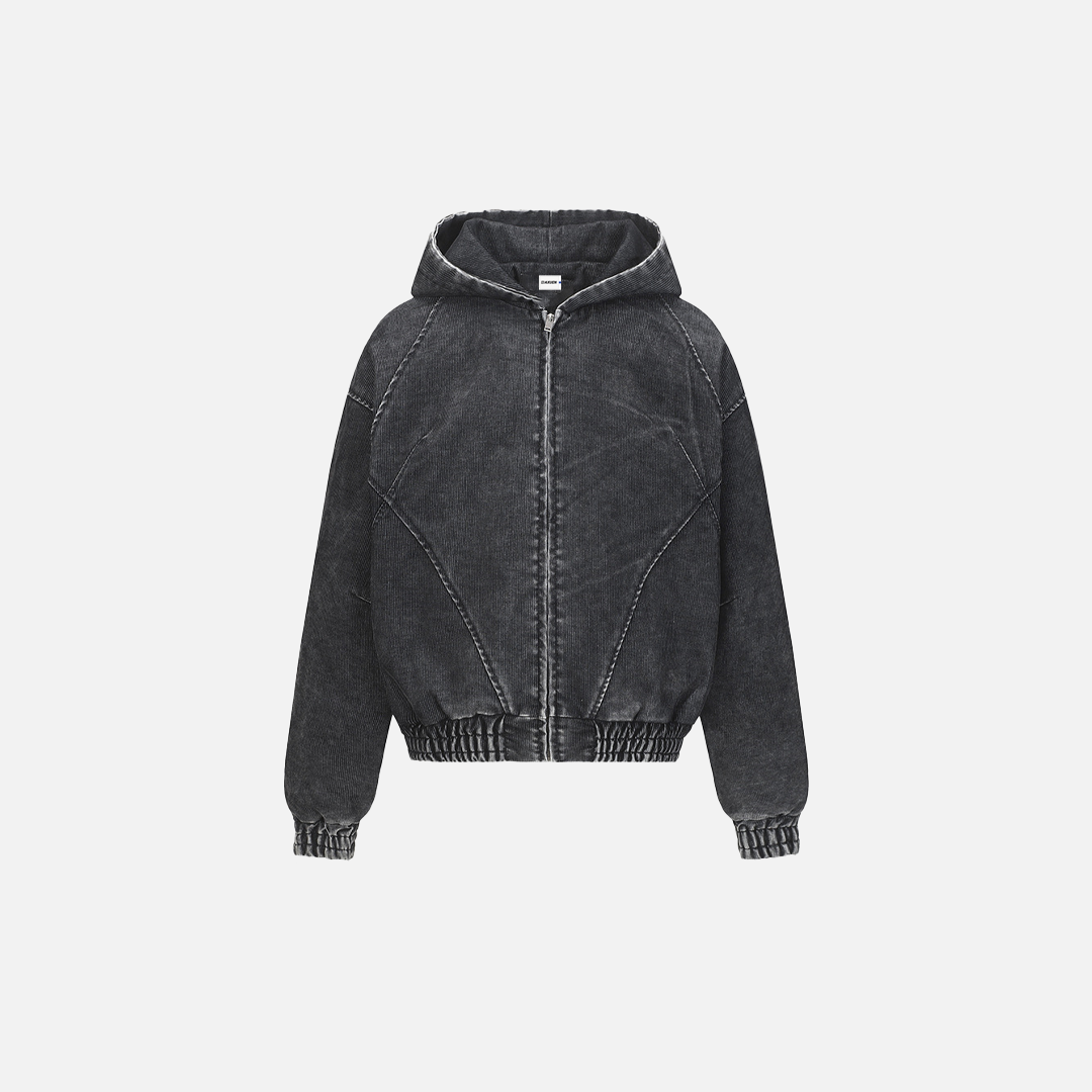Vintage Distressed Zip-Up Hooded Washed Sweatshirt