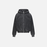 Vintage Distressed Zip-Up Hooded Washed Sweatshirt