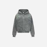 Vintage Distressed Zip-Up Hooded Washed Sweatshirt