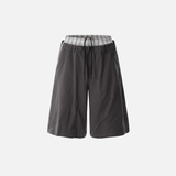 Plaid Patchwork Fake Two Pieces Elastic Waist Short