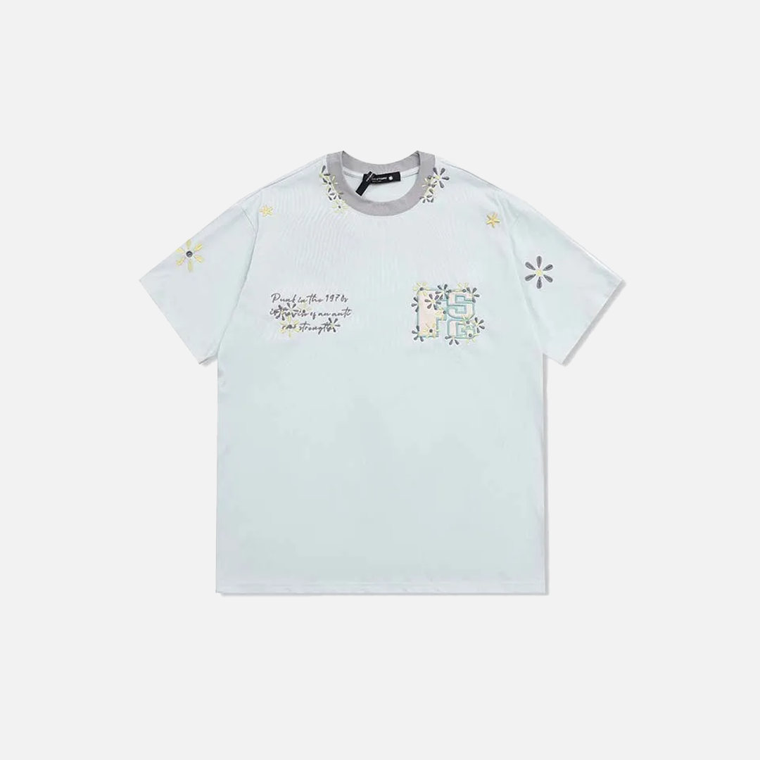 花柄刺繍入り夏用カジュアル長袖Tシャツ
