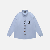 Chemise à manches longues ample brodée de chats de qualité supérieure