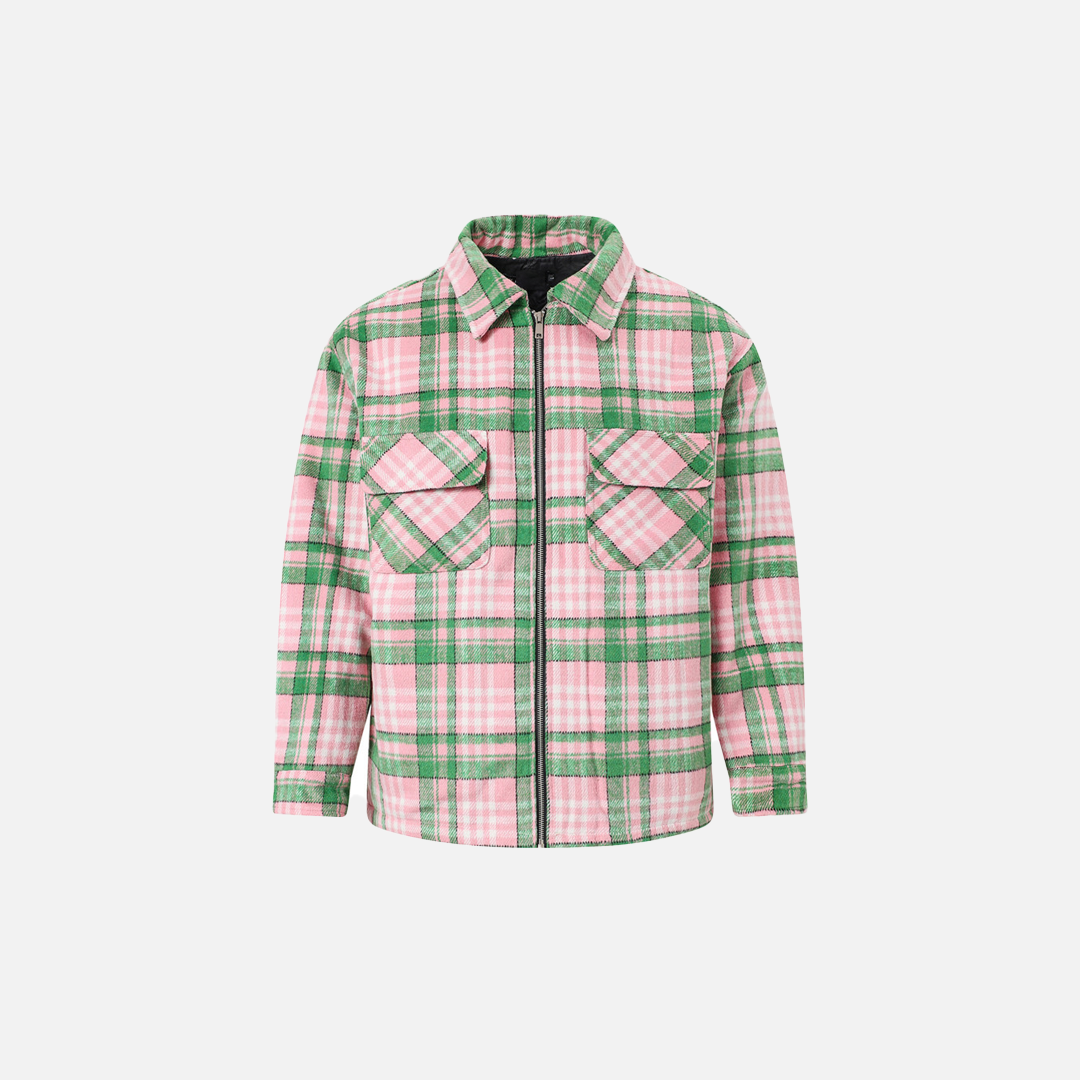 Chemise zippée respirante à carreaux rétro hip-hop