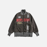 Veste unisexe streetwear à carreaux déchirée en maille.