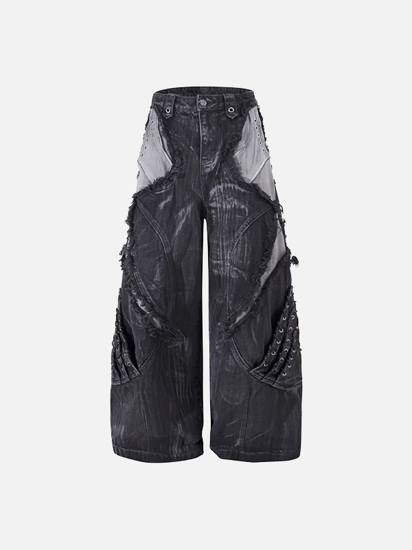 Vintage Ripped Washed Patchwork Denim Jeans