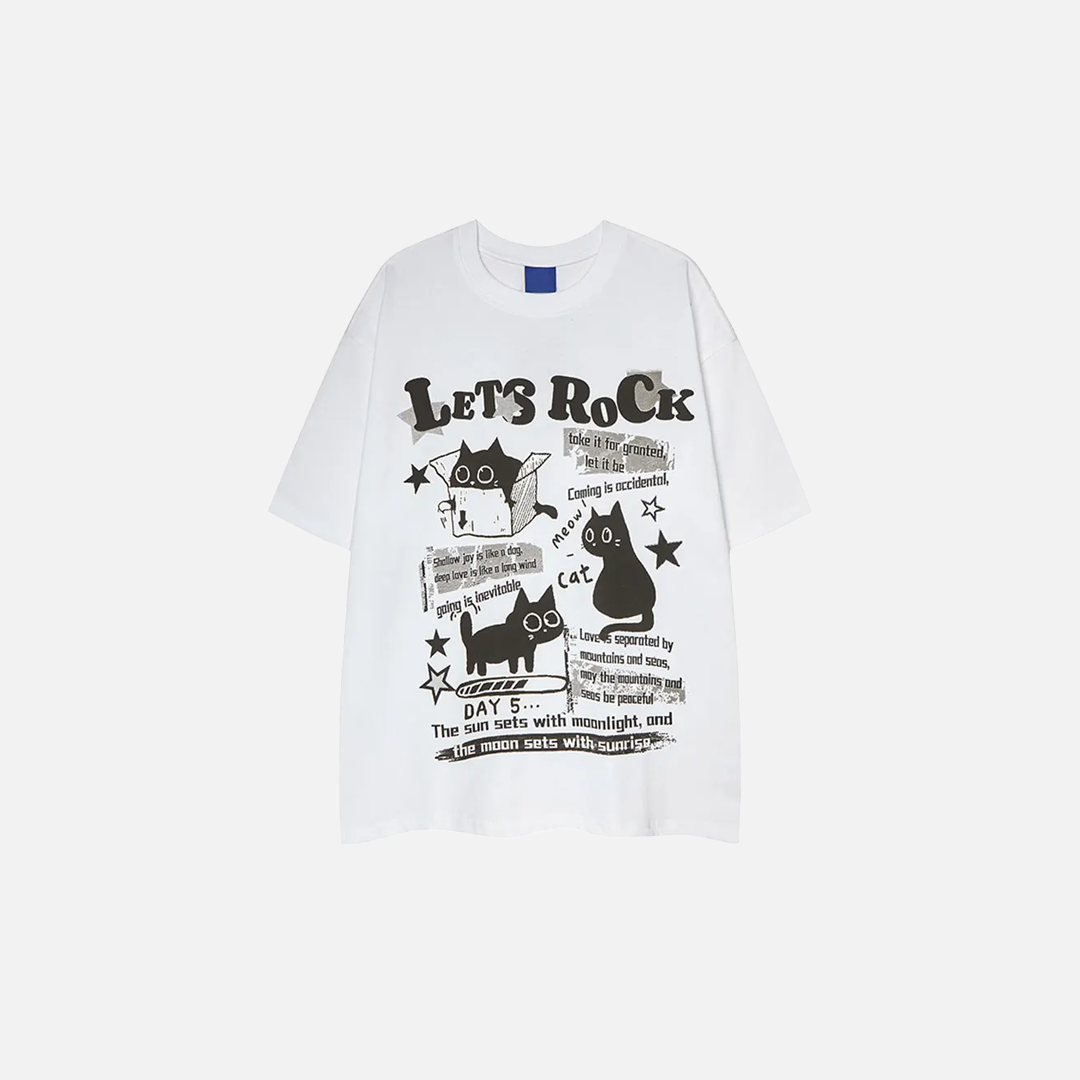 Y2K Funny Black Cat Cartoon Graphic Cotton T-Shirt