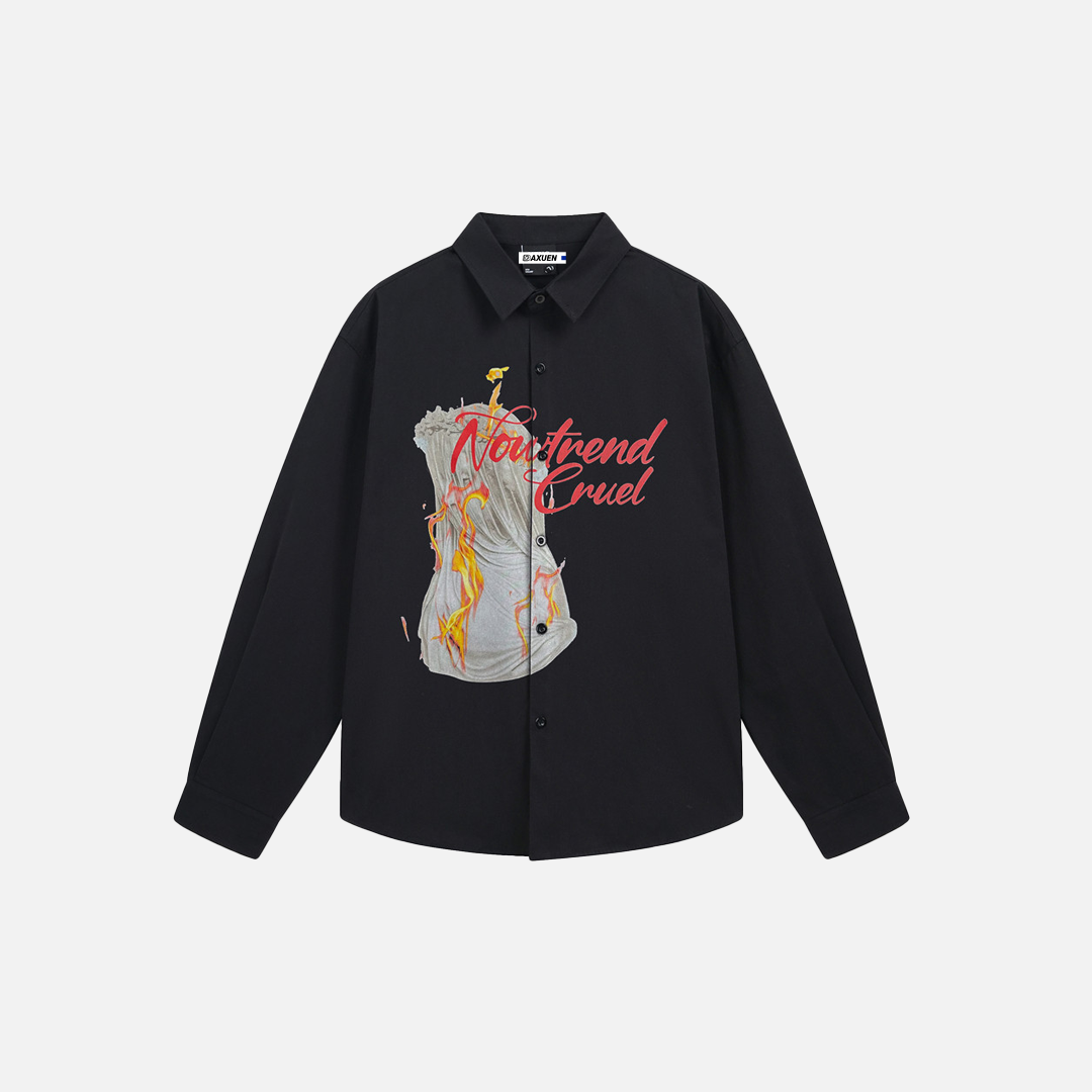 Creative Flame Print Loose Long Sleeve Shirt