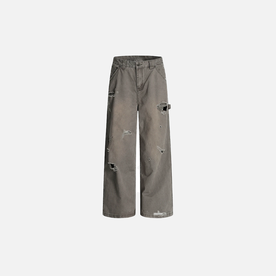Streetwear Carpenter Washed Distressed Cargo Jeans