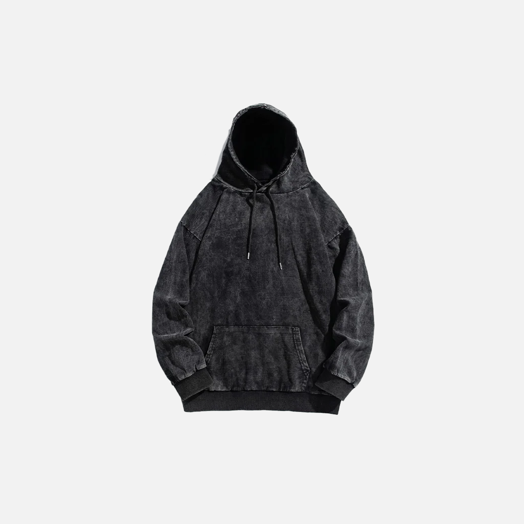 Streetwear Retro Tie-Dyed Washed Black Hoodie