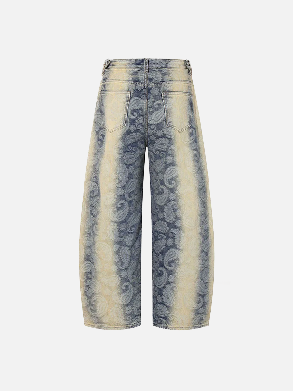 Bold Paisley Pattern Loose Fit Denim Jeans