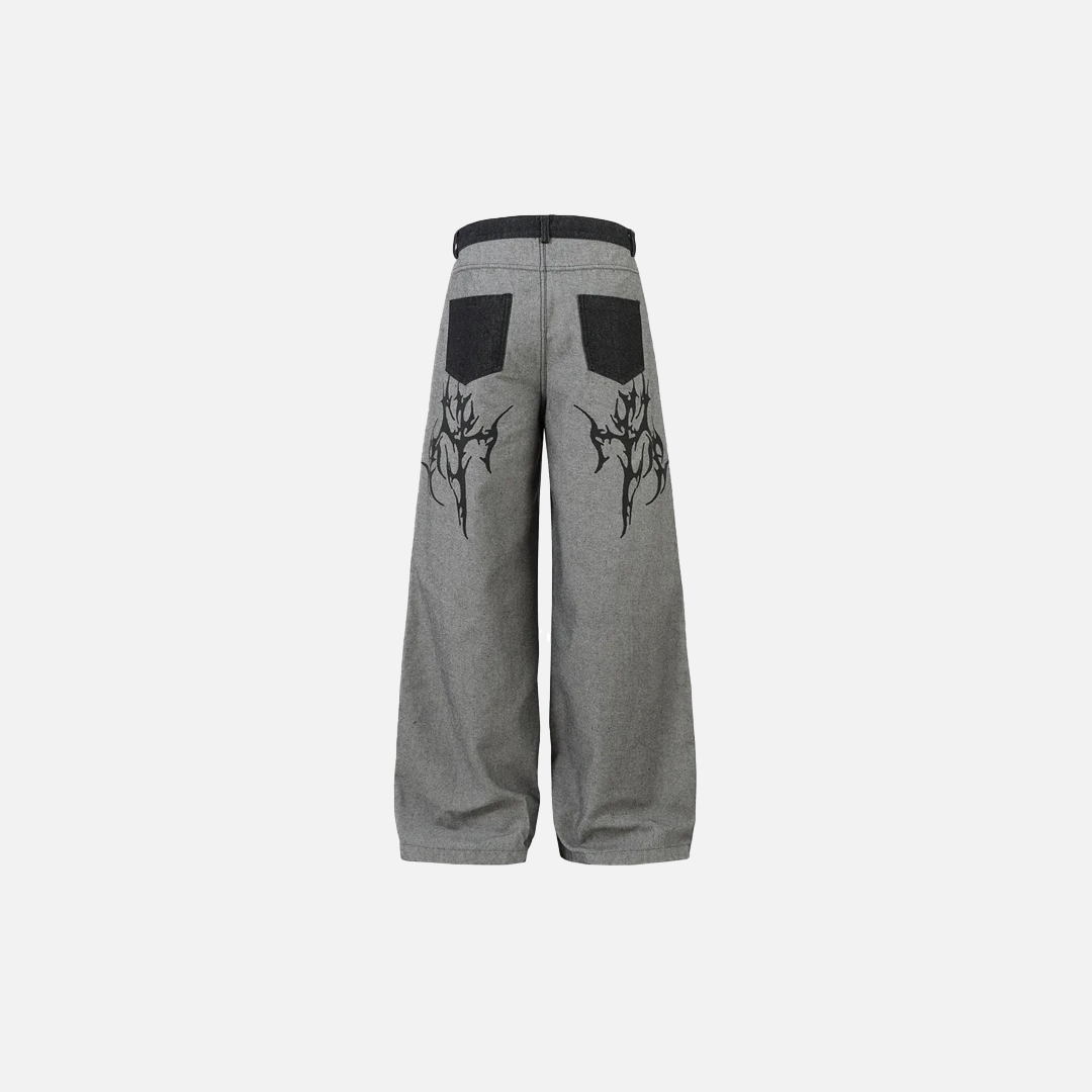 Schicke Jeans mit Flammenmuster, Used-Look und weitem Bein