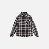 Distressed Plaid Button-Up Shirt