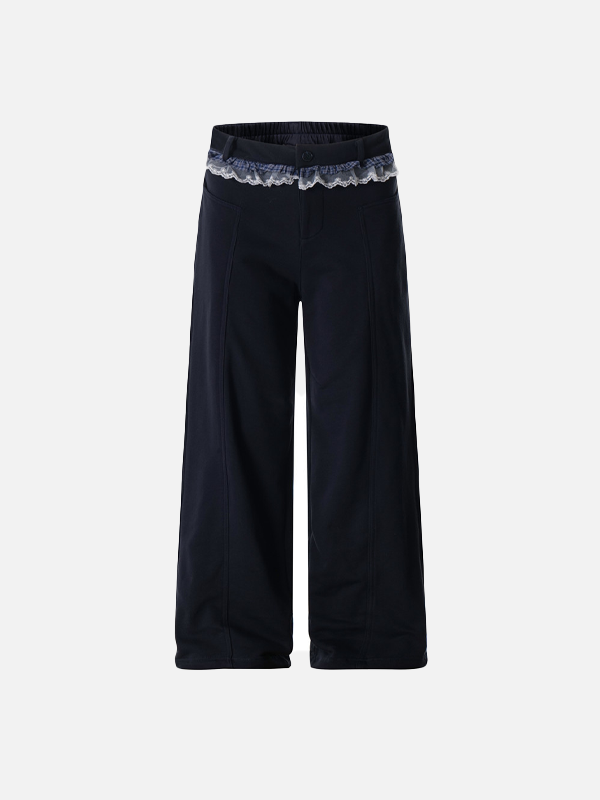 Fashionable Lace Matching Loose Casual Pants