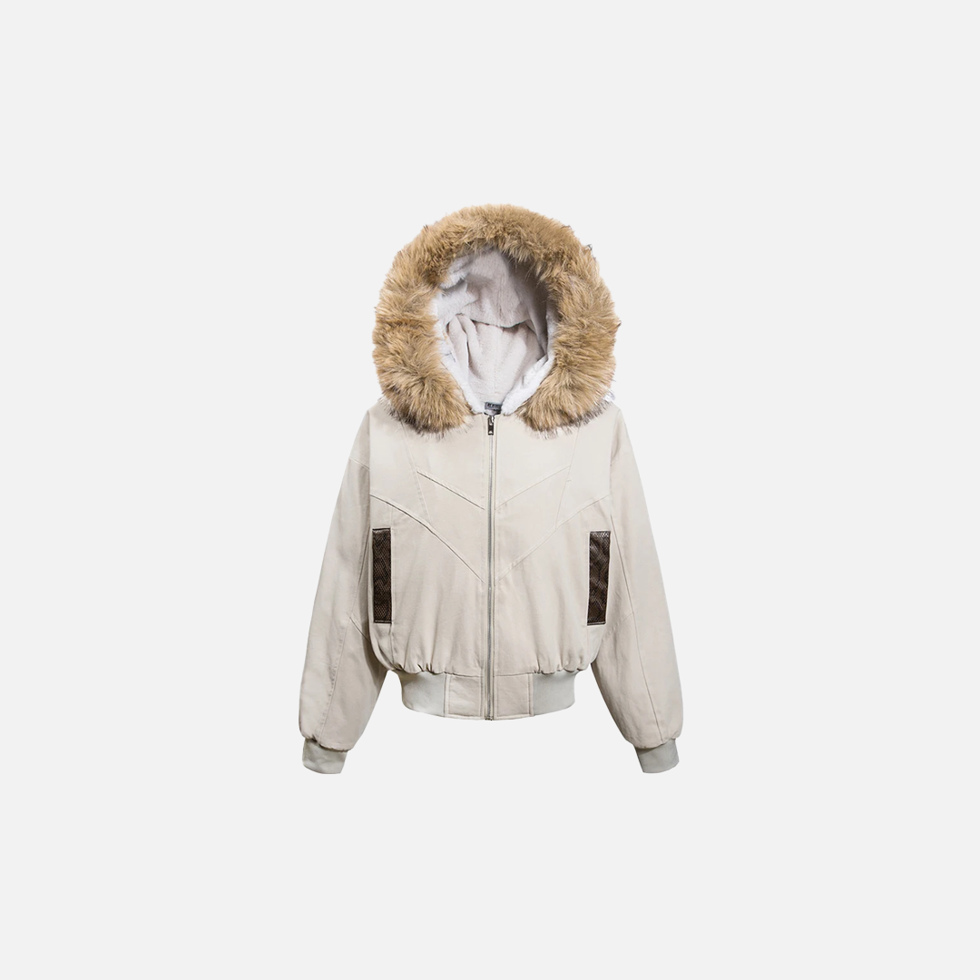 Plush Fleece Fur Collar Parkas Windbreaker Jacket