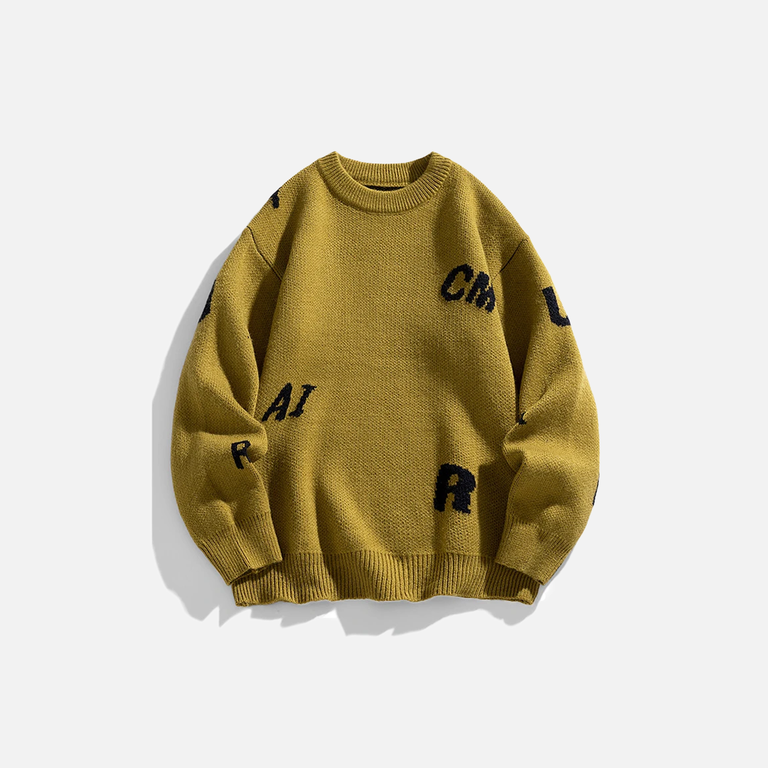 Pull décontracté en maille à imprimé lettres