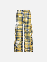 Y2K Trendy Vibe Design Painted Plaid Wide-Leg Cargo Pants