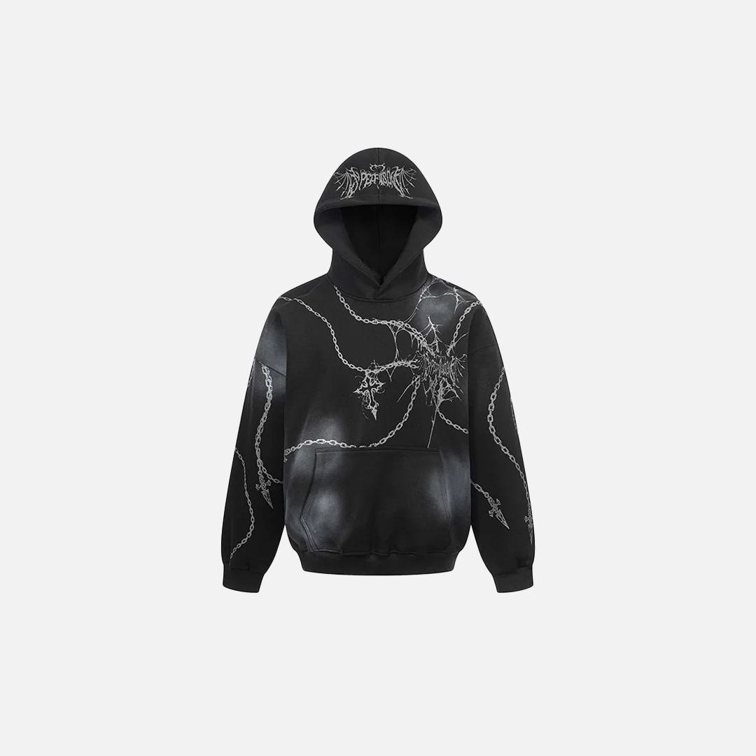 Goyhic Cross Print Oversized Hip Hop Hoodie