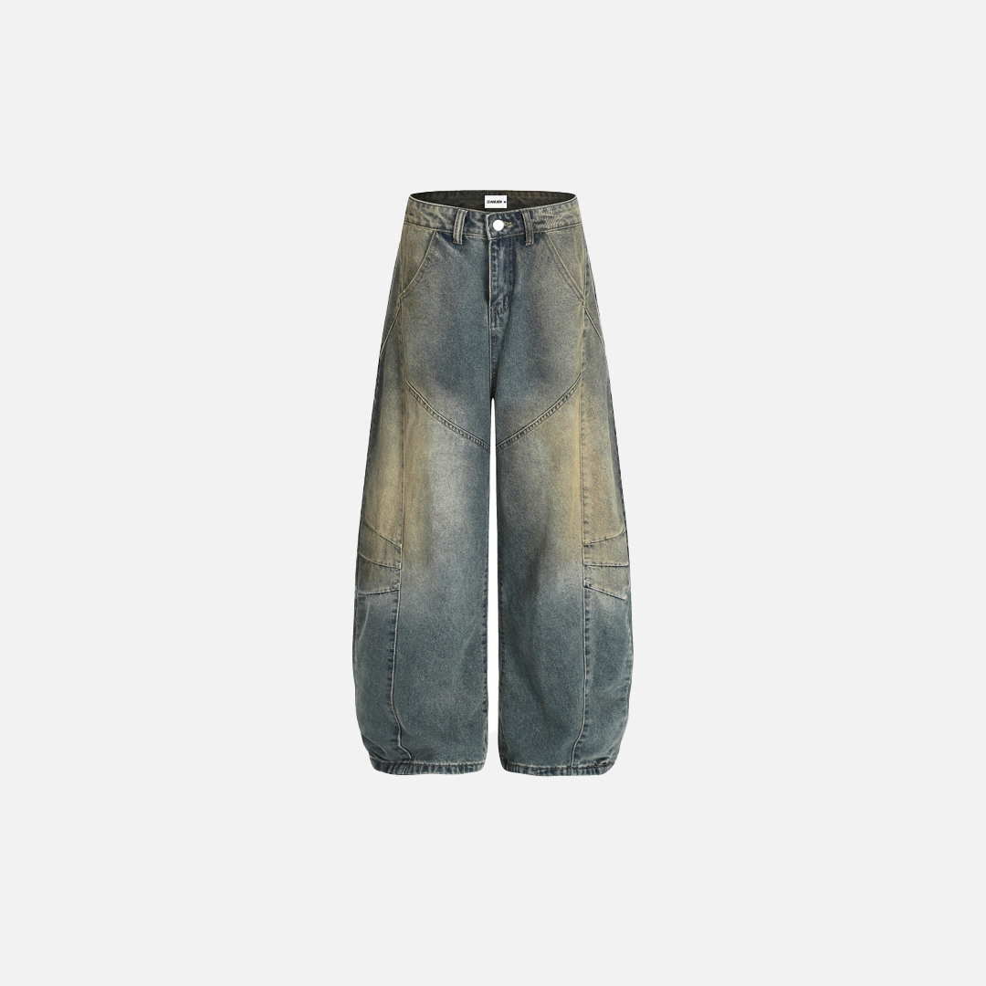 Used-Look Hip-Hop Wide Leg Jeans