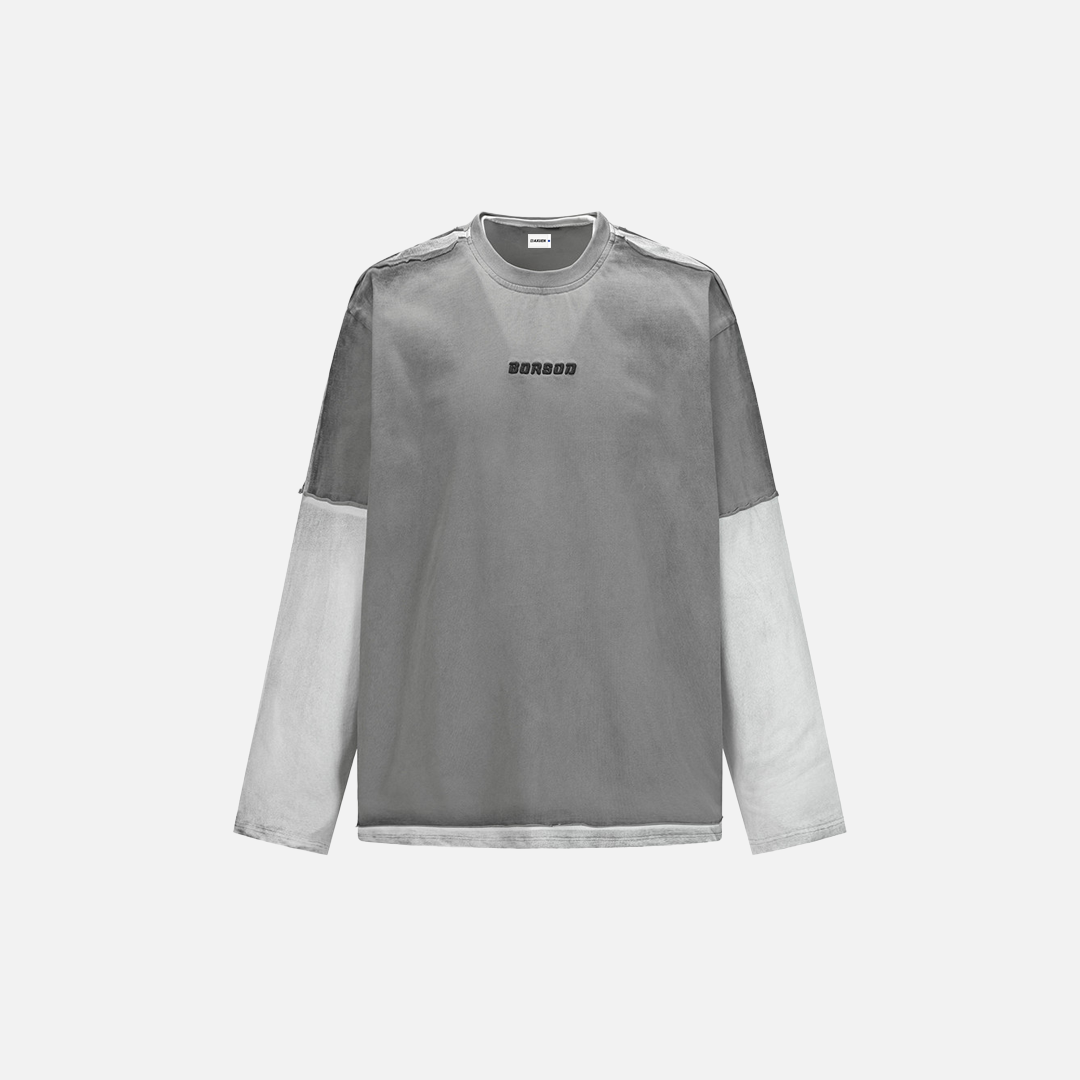 Langarm-T-Shirt mit Farbblock-Design, Used-Look und lockerer Passform