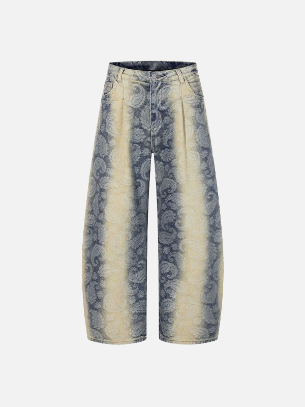 Bold Paisley Pattern Loose Fit Denim Jeans