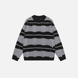 Pullover mit kontrastfarbenen Streifen, gehäkeltem Detail und Rundhalsausschnitt