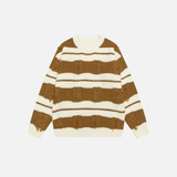Pullover mit kontrastfarbenen Streifen, gehäkeltem Detail und Rundhalsausschnitt