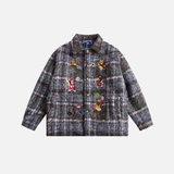 veste matelassée à carreaux avec broderie de dessin animé