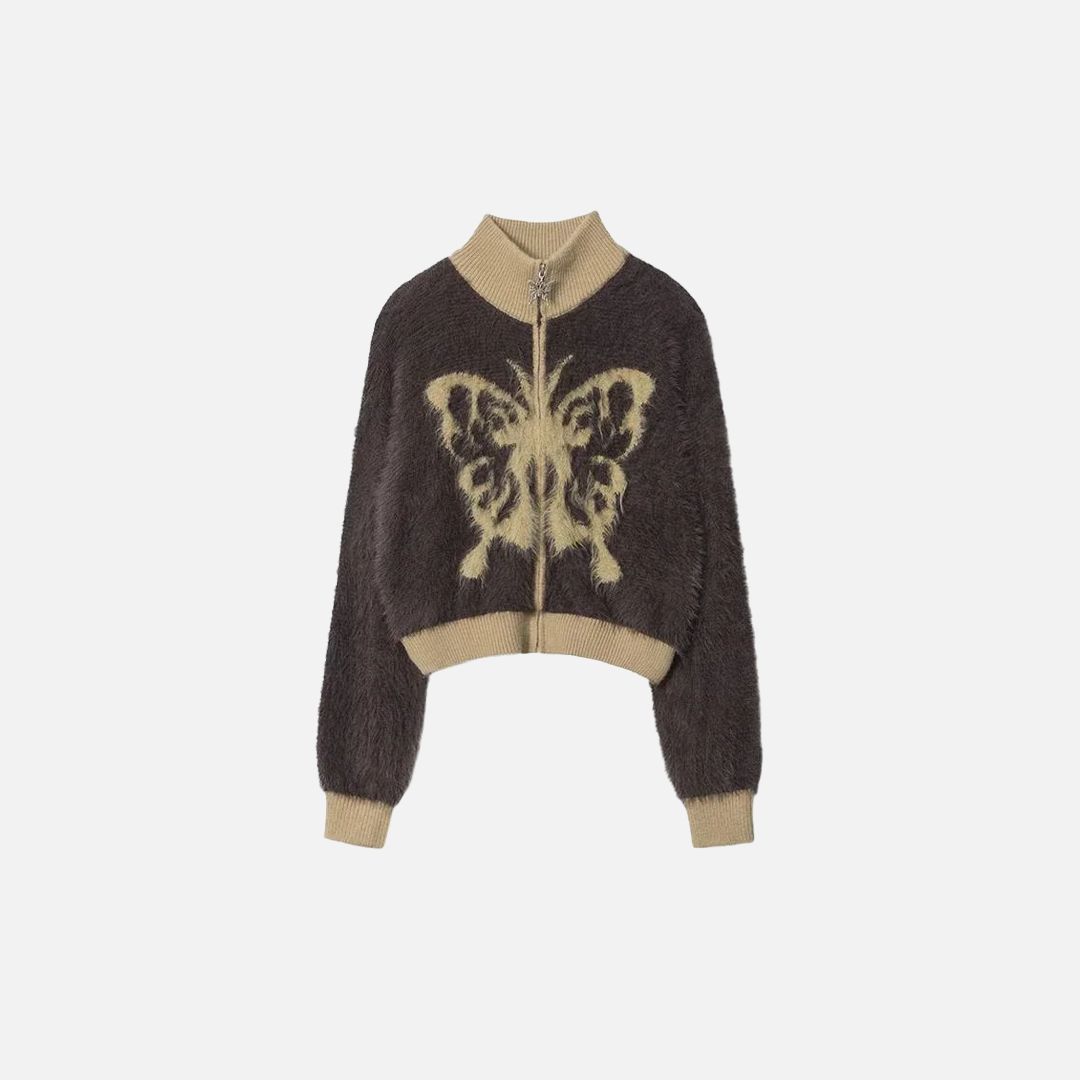 Breathable Y2K Butterfly Jacquard Kniter Cardigan