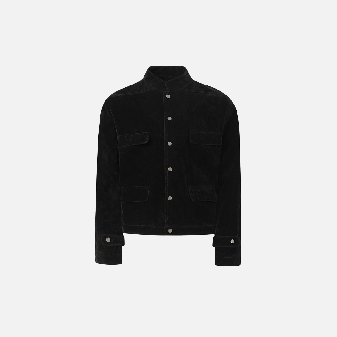 Veste élégante oversize en daim à plusieurs poches et col montant