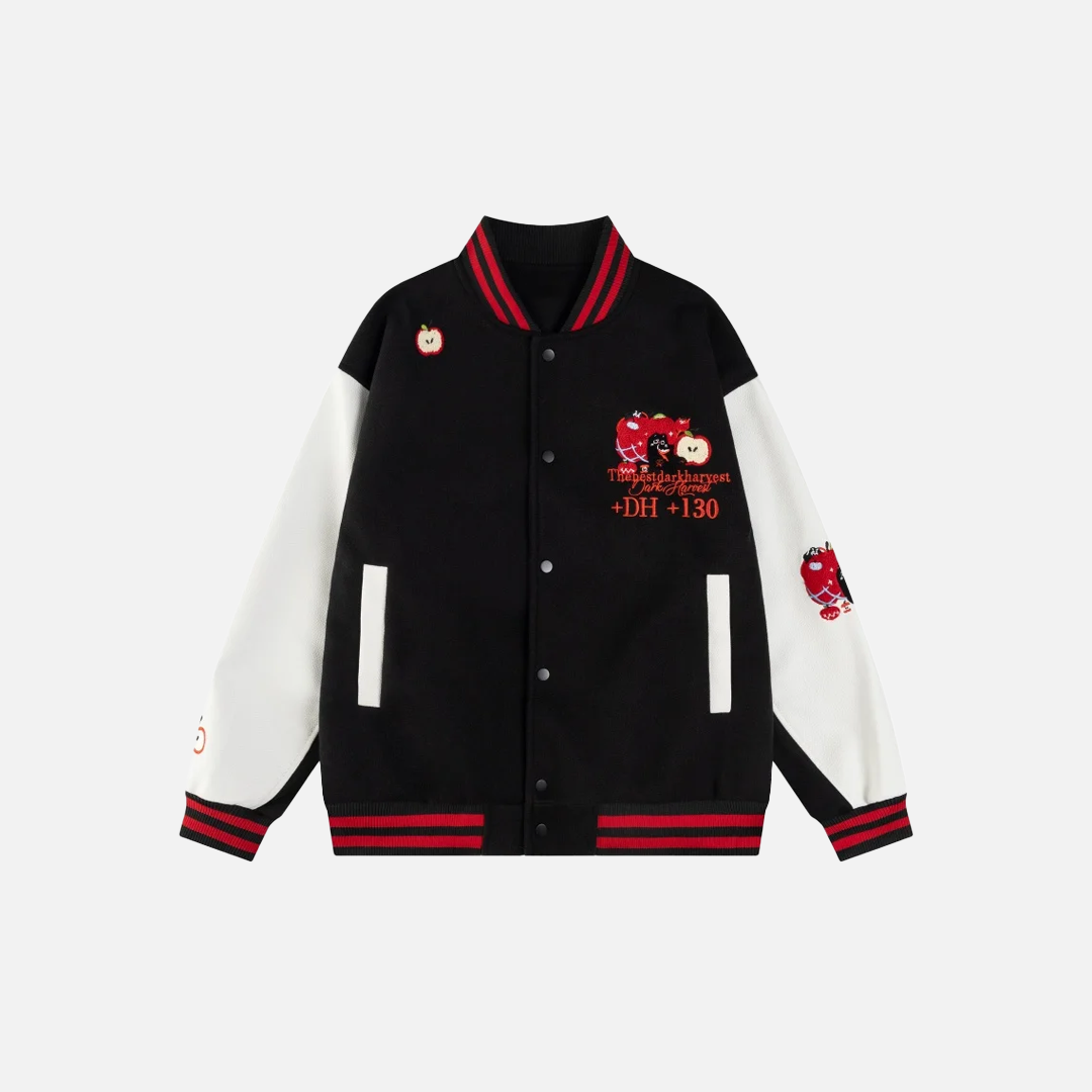Einreihige Baseballjacke mit Cartoon-Stickerei