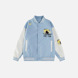 Veste de baseball Varcity à simple boutonnage avec broderie de dessin animé
