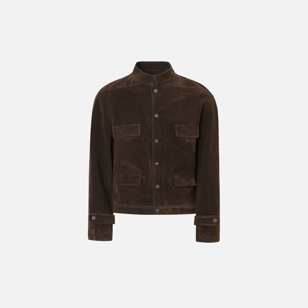 Veste élégante oversize en daim à plusieurs poches et col montant