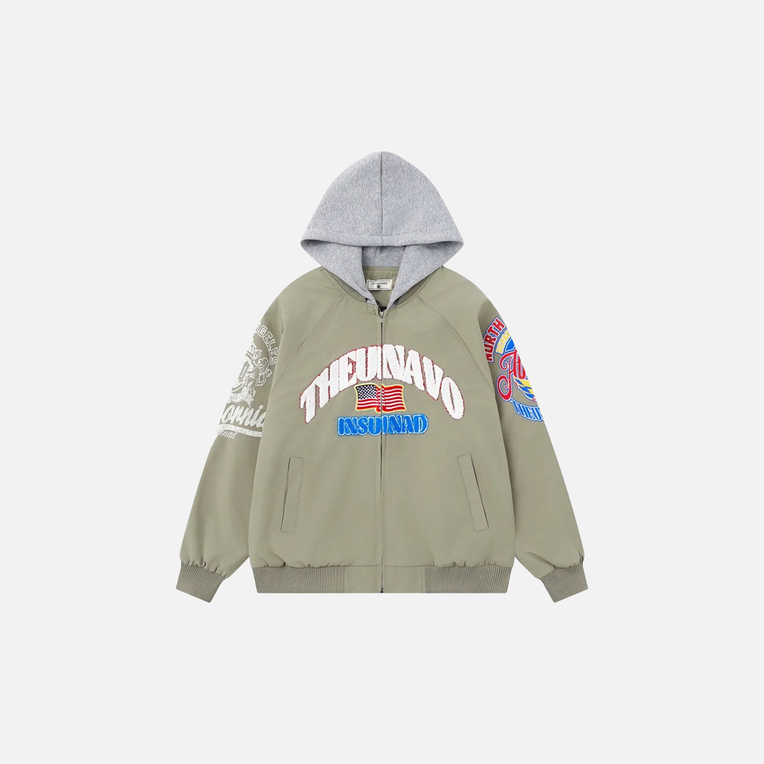Embroidery Distressed Baseball Windbreaker Jacket