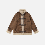 Winter Multi Pocket Thick High Neck Leather Jacket