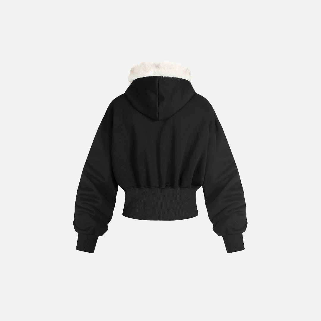 Plush Short Outerwear with Beaded Hooded Sweatshirt