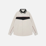 Chemise à manches longues chic avec broderie de lettres et empiècements contrastés
