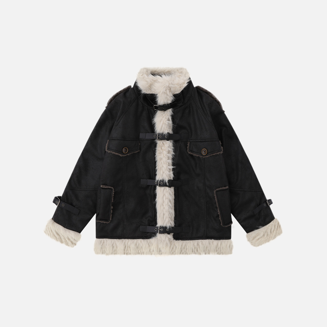 Winter Multi Pocket Thick High Neck Leather Jacket
