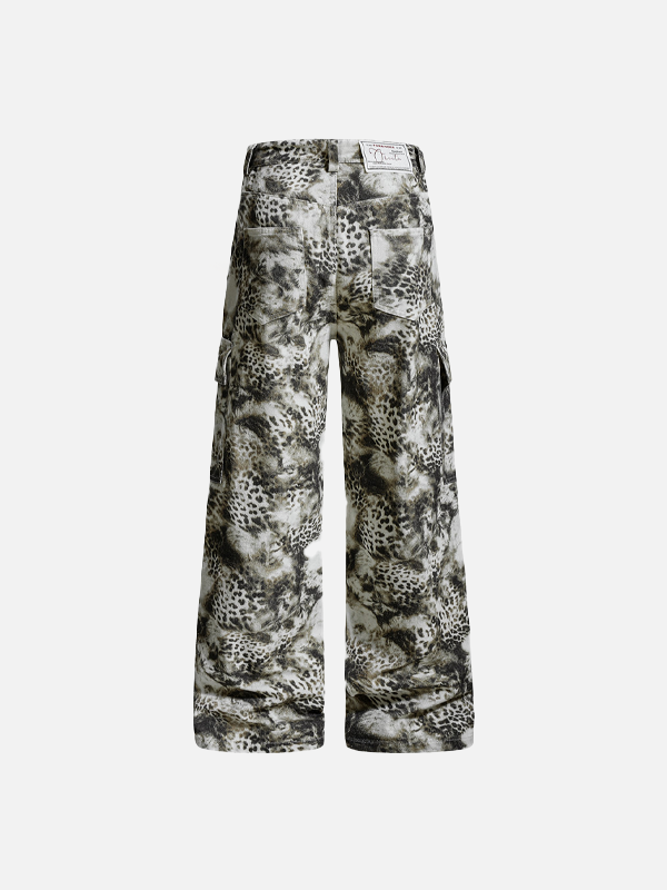 Streetwear Leopard Camo Tie Dye Cargo Jeans