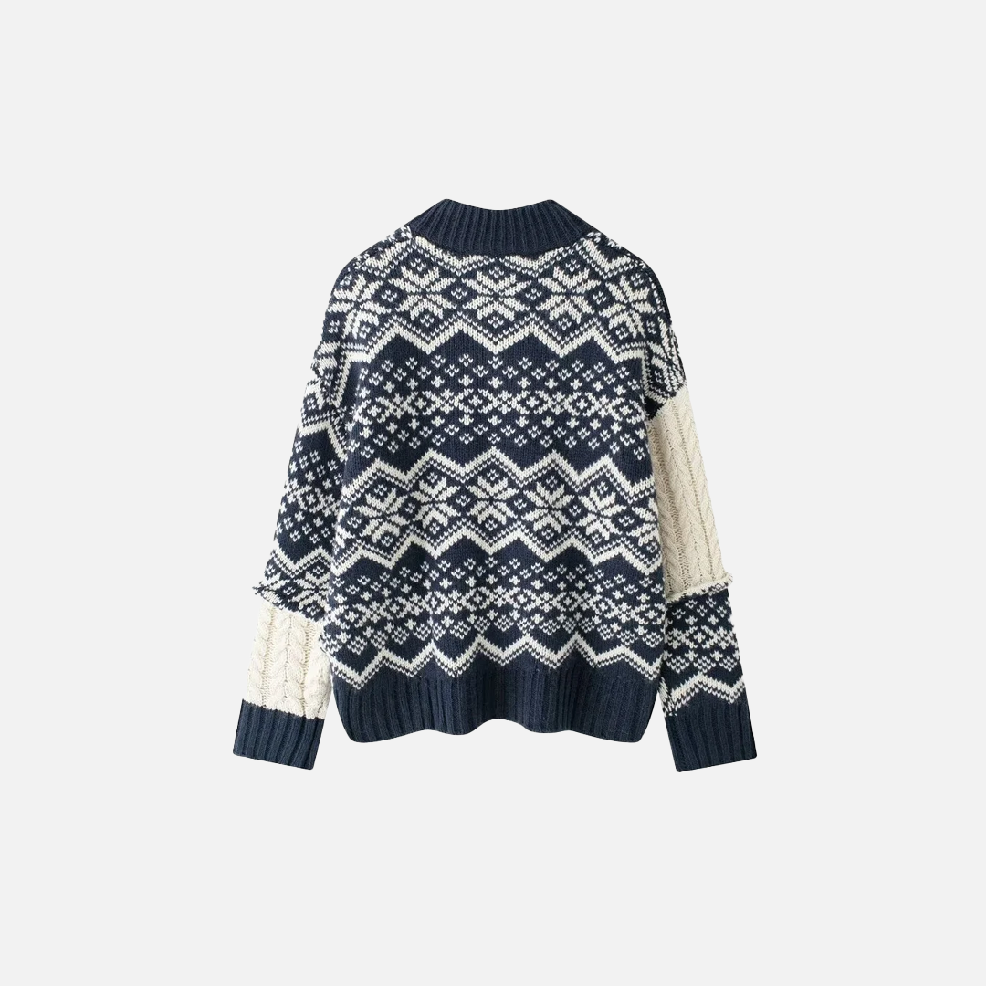Elegante Jacquard-Strickjacke mit langen Ärmeln