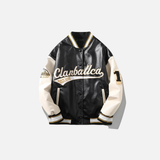 Baseball-Bomberjacke aus PU-Leder mit gestickten Buchstaben