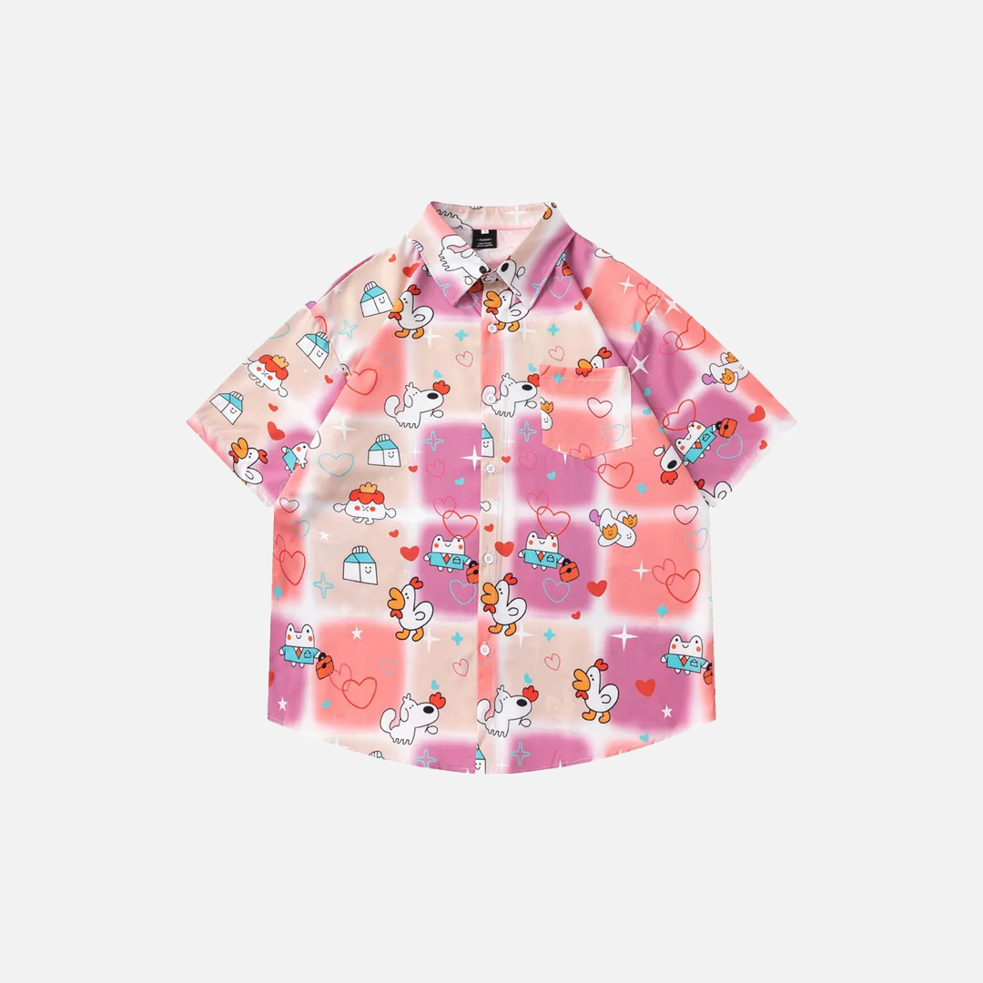 Y2K Dynamisches, hochwertiges Button-Up-Hemd mit Grafikprint