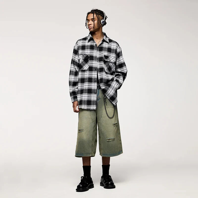Chemise à poche avant avec veste en laine à carreaux