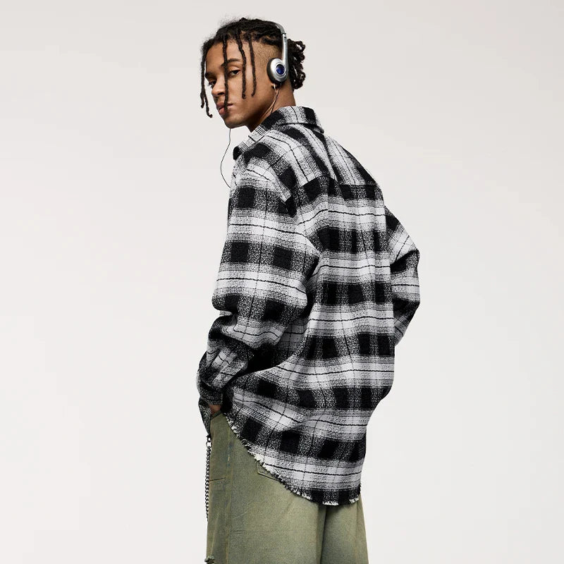 Chemise à poche avant avec veste en laine à carreaux